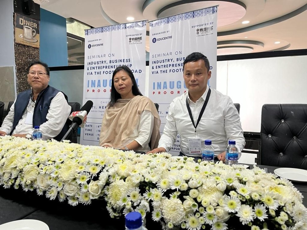 (L-R) Tali Longchar, Joint Director, MSME, Government of India, Advisor, Hekani Jakhalu and Lezo Putsure, CEO of Educentre School of Business during the press conference on October 6 (Morung Photo).